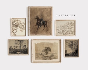 Vintage Equestrian & Tree Print Set: Farmhouse Gallery Wall (Digital Download)