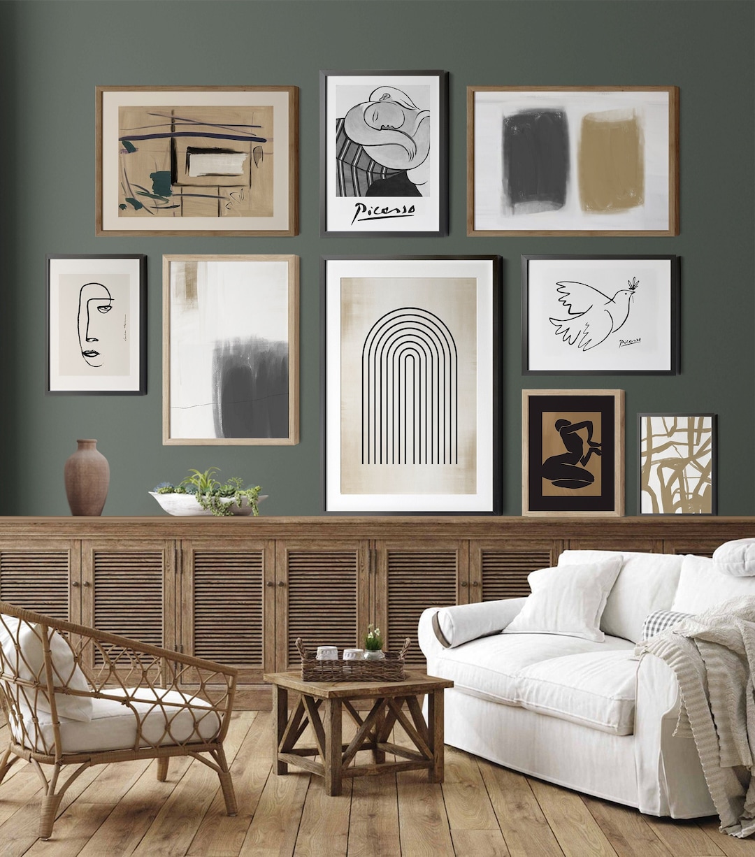 Modern Abstract Print Set: Beige & Black Gallery Wall Art (digital) - Etsy