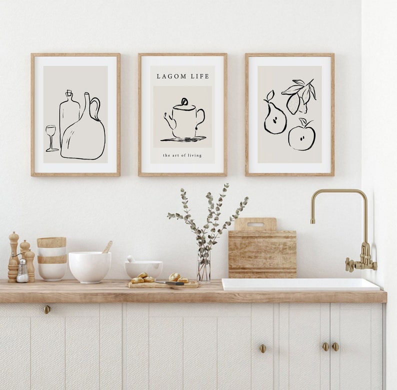 100+ kitchen art prints bundle, food & drink wall... Abstract Kitchen Art Prints: Modern Line Drawing Set (digital Download ...