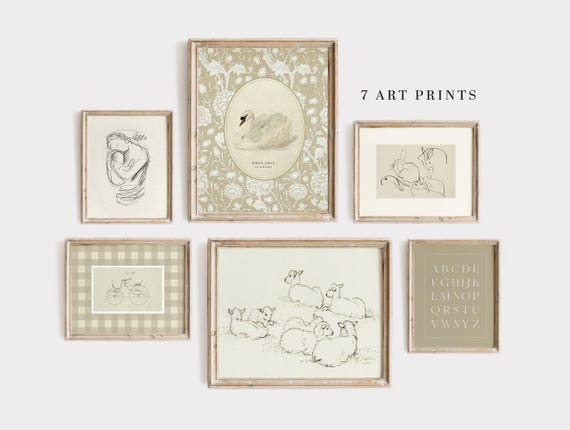 Beige Nursery Gallery Wall Art Set: Vintage Kids Decor (Digital Download)