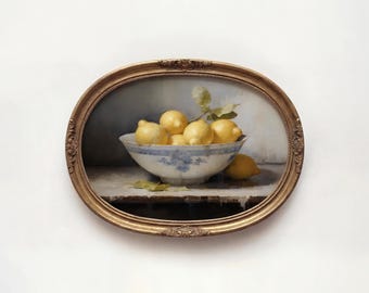 Vintage Lemons Still Life Art Print: Antique Fruit Oil Painting (Digital Download)