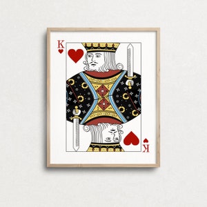 Art mural King of hearts, impressions de cartes à jouer, décor mural king rouge, décor de bureau King cards, impression d’affiche numérique, art mural de poker
