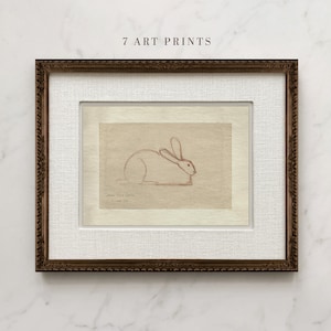 Vintage Bunny Sketch Print,  Animal Wall Art, Neutral Etching, Antique Drawing, Rustic Moody Home Decor, Digital Download