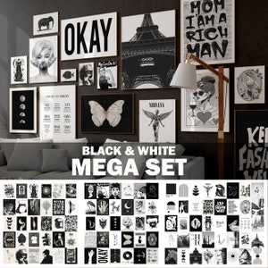 Zwart-wit galerijmuurkunstset: eclectische trendy prints (digitale download)