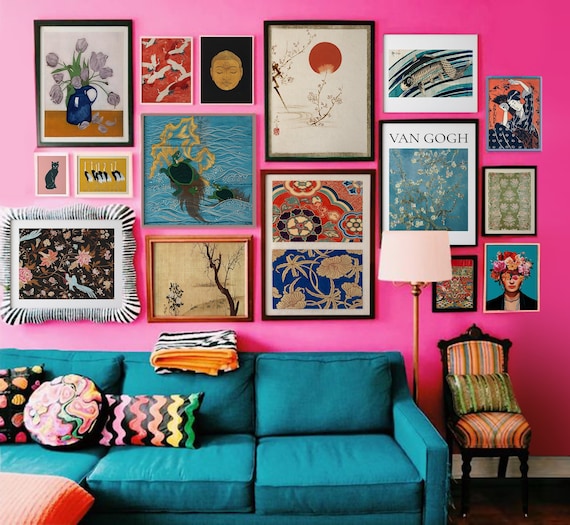 Eclectic Gallery Wall Art Prints: Maximalist Japandi Decor