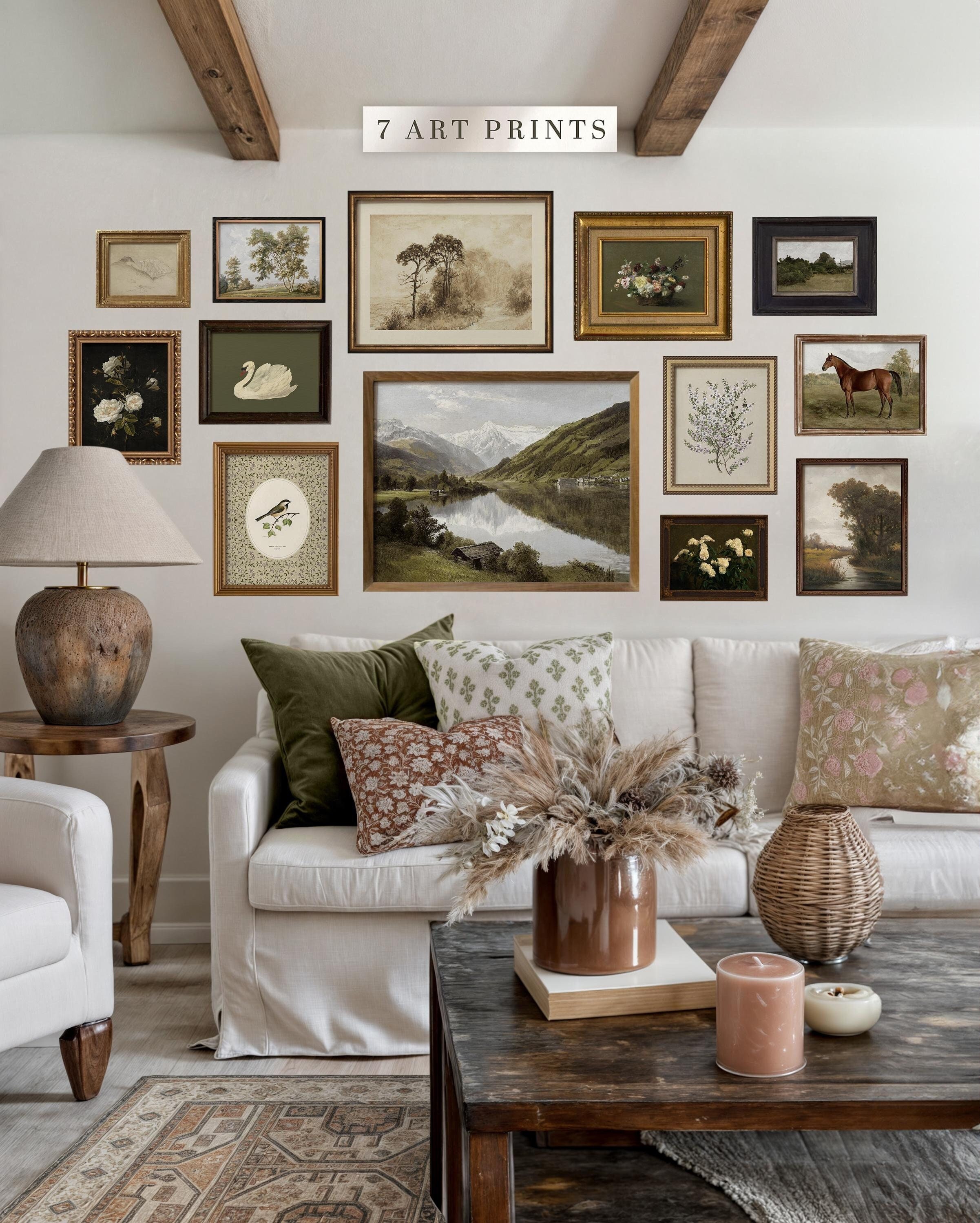 Vintage Cottagecore Gallery Wall Art Set: Green Tones (digital