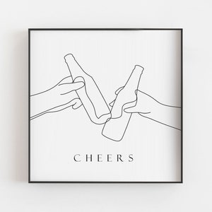 ドリンクプリント、乾杯プリント、ワンラインビールプリント、アルコールアート、バーアートプリント、ビール愛好家プリント、楽しいビールと友達、デジタルプリント