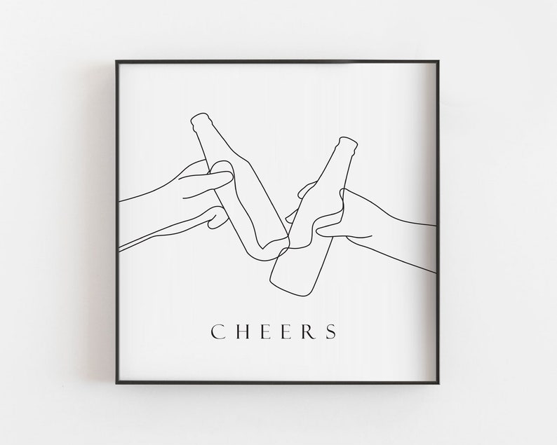 Cheers Beer Print: One Line Alcohol Art (digital Print) - Etsy