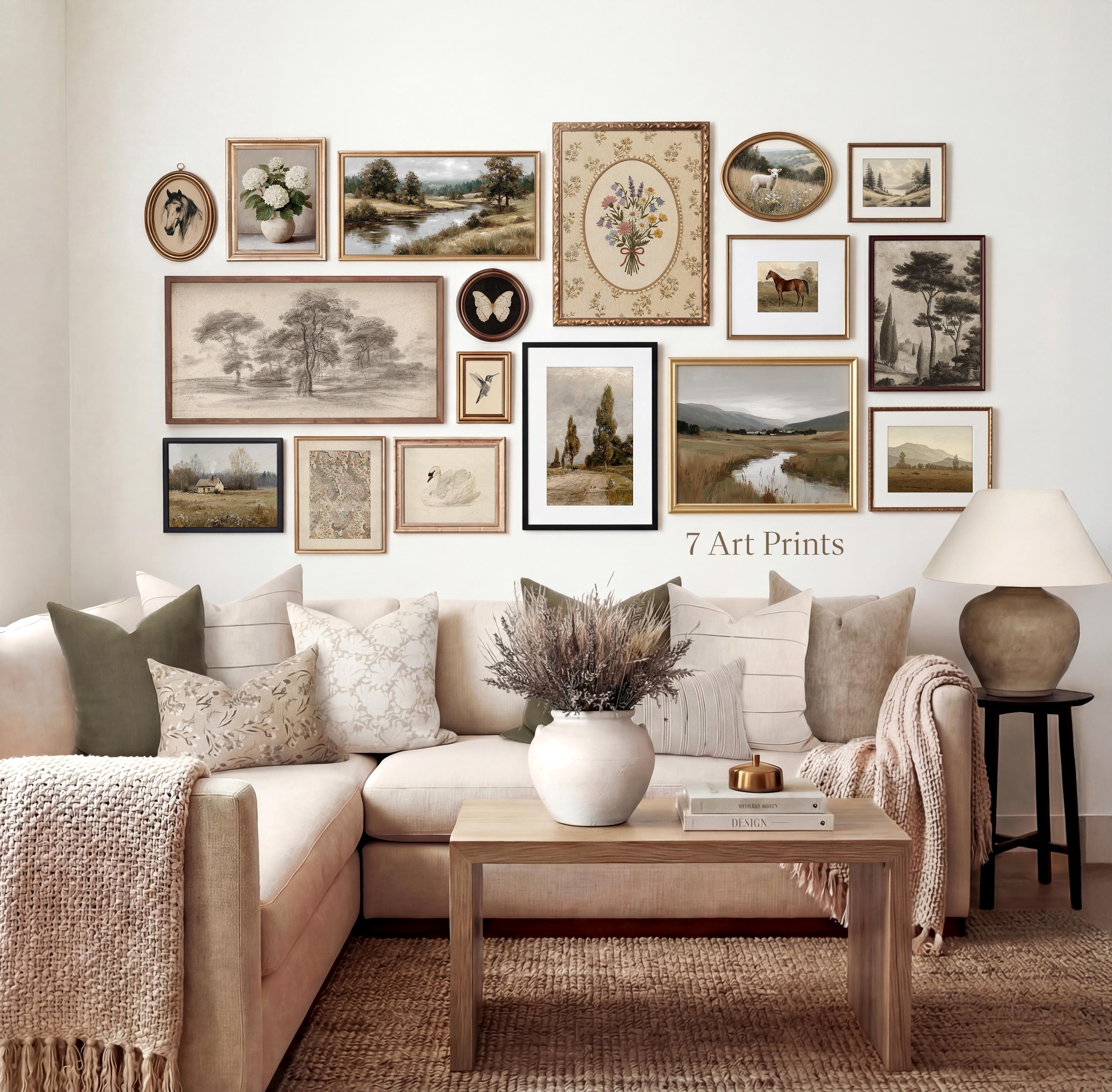 Vintage Gallery Wall Print Set, Modern Farmhouse Wall Decor, Antique