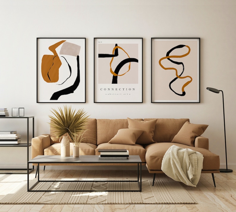 Abstract Gallery Wall Art Set of 3 Minimalist Bundle Print Etsy