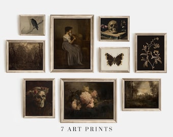 Conjunto de láminas decorativas de estilo Dark Academia para pared: Láminas vintage con un toque melancólico (Descarga digital)