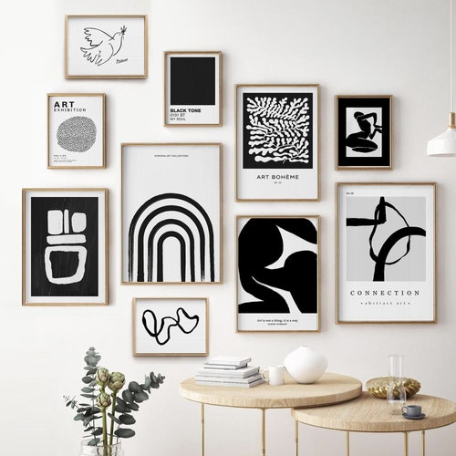 Modern Abstract Art Print Set of 4 Black and White Minimalist Etsy