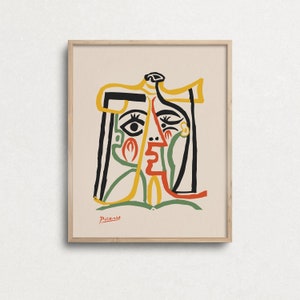 Impressão de mulher de Picasso, arte de parede para impressão de Picasso, impressão abstrata, cubismo, pôster de Picasso, tom neutro, impressão de belas artes, decoração boho, arte linear