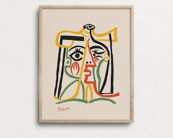 Woman Picasso Print, Picasso Printable wall art, Abstract Print, Cubism, Picasso Poster, Neutral Tone, fine art print, boho decor, line art