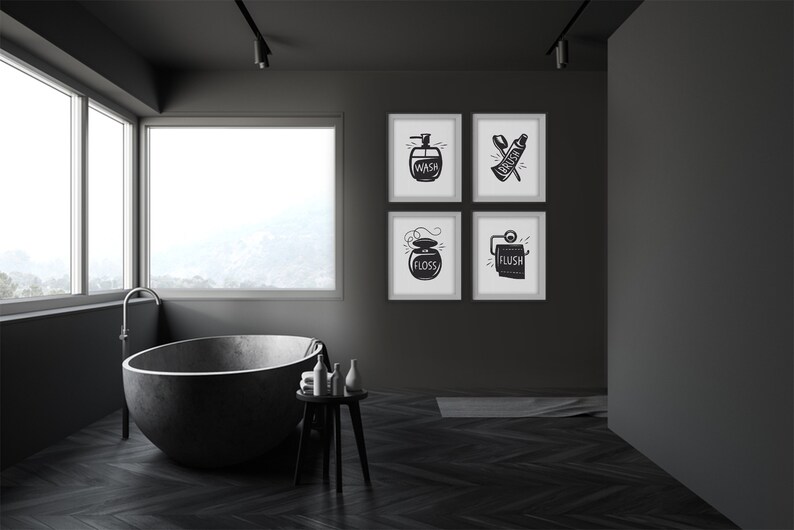 Bathroom Wall Art Set of 4 Printable Bathroom Wall Decor Etsy