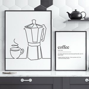 Line Drawing Kitchen Prints: Coffee Art, Dining Room Decor (Digital Download)