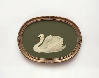 Vintage Swan Print: Green Tones, Farmhouse Animal Art (Digital Download)
