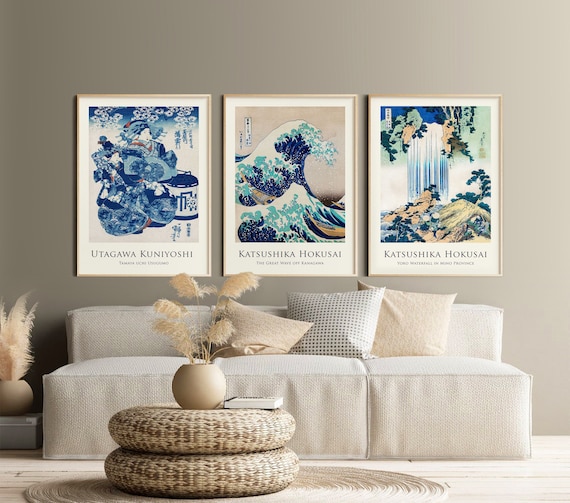 Japanese Wall Prints Set of 3, Gallery Wall Art Set, Woodblock Art