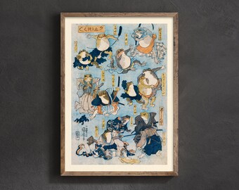 Samurai Frogs Japanese Art Print: Utagawa Kuniyoshi Ukiyo Poster (Digital Nedladdning)