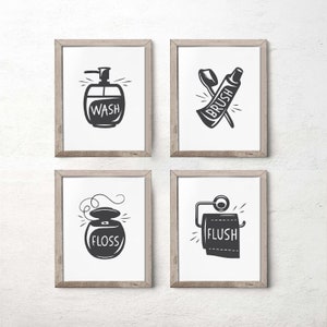 Bathroom Wall Art Set of 4, Printable Bathroom Wall Decor, Bathroom Art ...