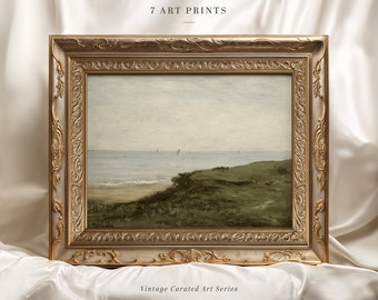 Vintage Seascape Print, Coastal Painting, Digital Download