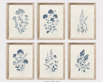 Blue Botanicals,Flowers Art Print, Digital Download