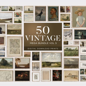 50 Vintage Gallery Wall Set, Gallery Wall Art Set, MEGA BUNDLE Wall Print Set Eclectic, Farmhouse Home Decor, Country Wall Art Set