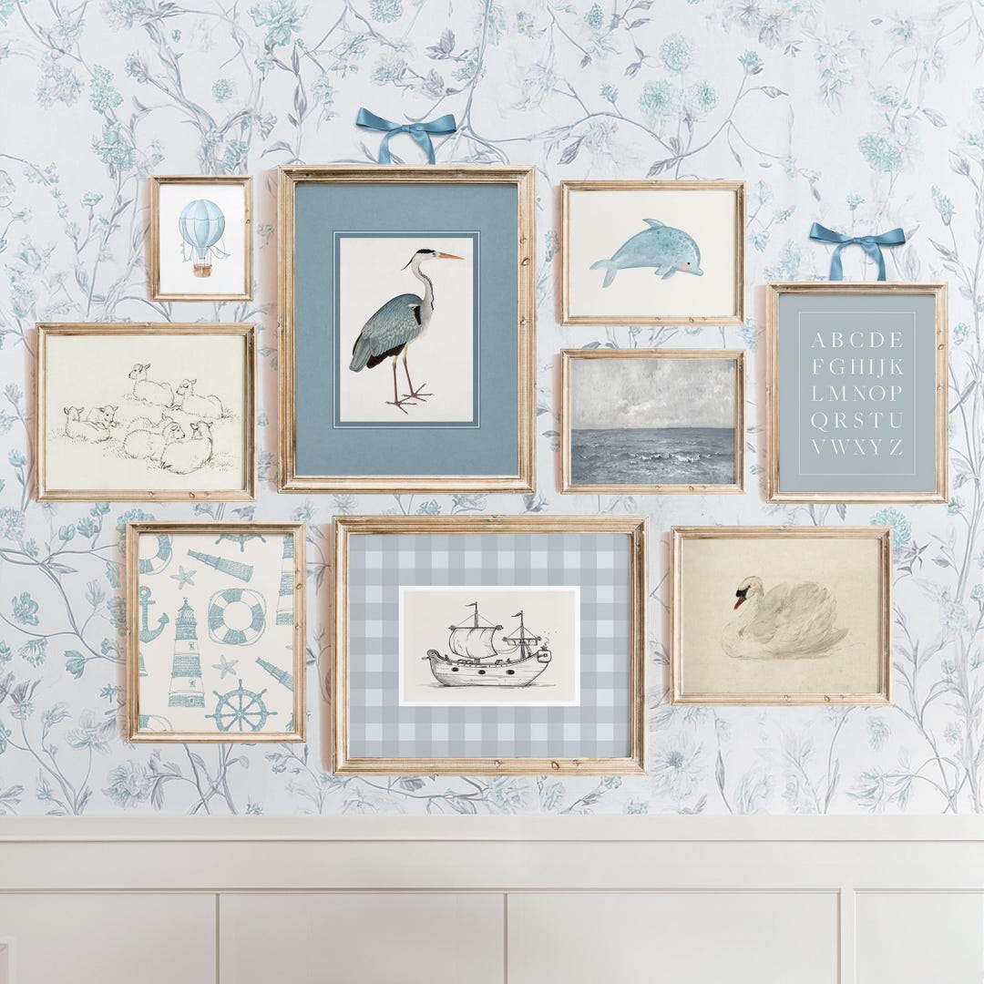 Blue Nursery Wall Art Set: Vintage Kids Decor (digital Download) - Etsy