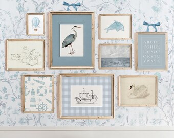 Blue Nursery Wall Art Set: Vintage Kids Decor (Digital Download)
