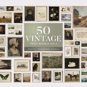 Vintage Wall Art Set of 50, Gallery wall Print Set, MEGA BUNDLE Wall set eclectic, Antique Home Decor, Country Art, Farmhouse European
