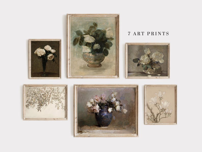 Vintage Floral Wall Art Bundle, Antique Botanical Prints, Gallery Set ...