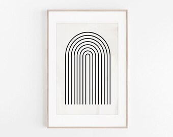 Black and White Rainbow Art Print: Minimalist Home Decor (Digital Download)