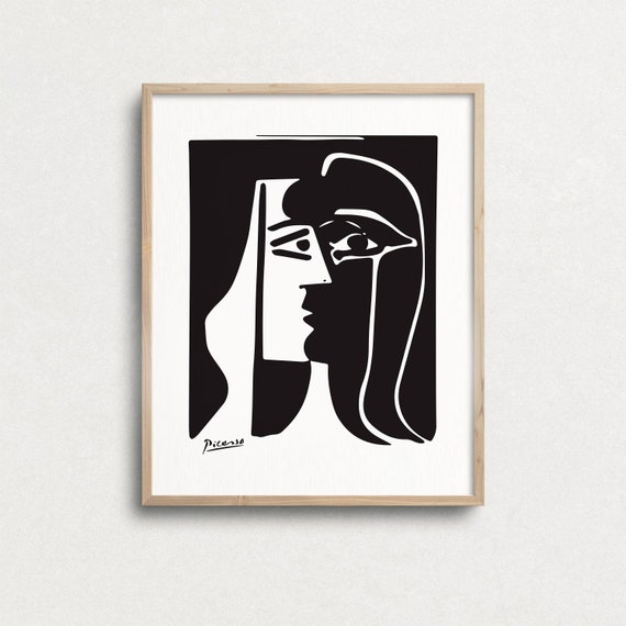 ピカソのキスプリント：白黒抽象画（デジタルダウンロード） - Etsy 日本