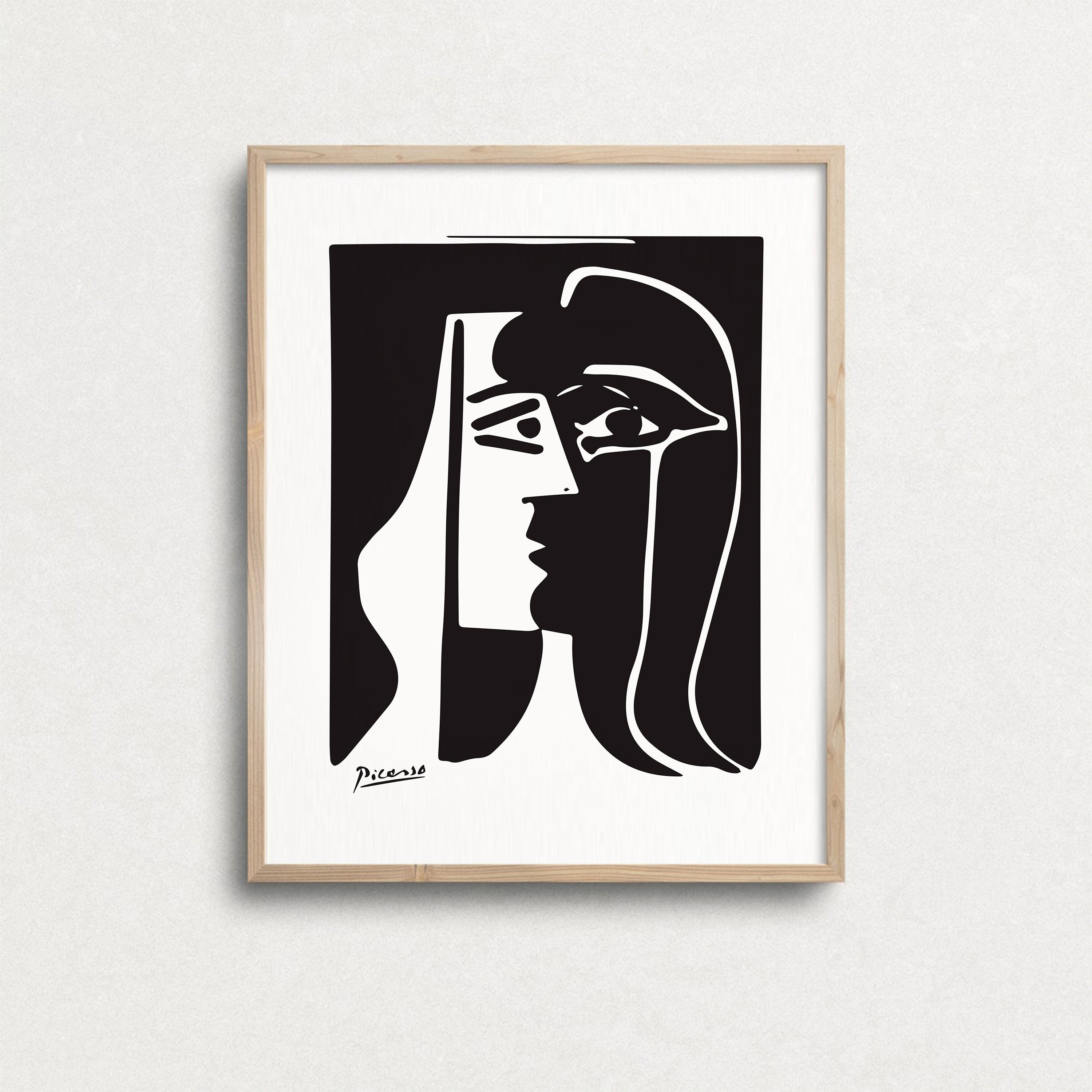 抽象画 二人の女性 フレーム付き ピカソのキスプリント：白黒抽象画（デジタルダウンロード） - Etsy 日本