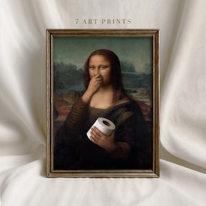 Funny Mona Lisa Bathroom Art Print, Toilet Paper Wall Decor, Humorous Renaissance Poster for Restroom, Digital Download