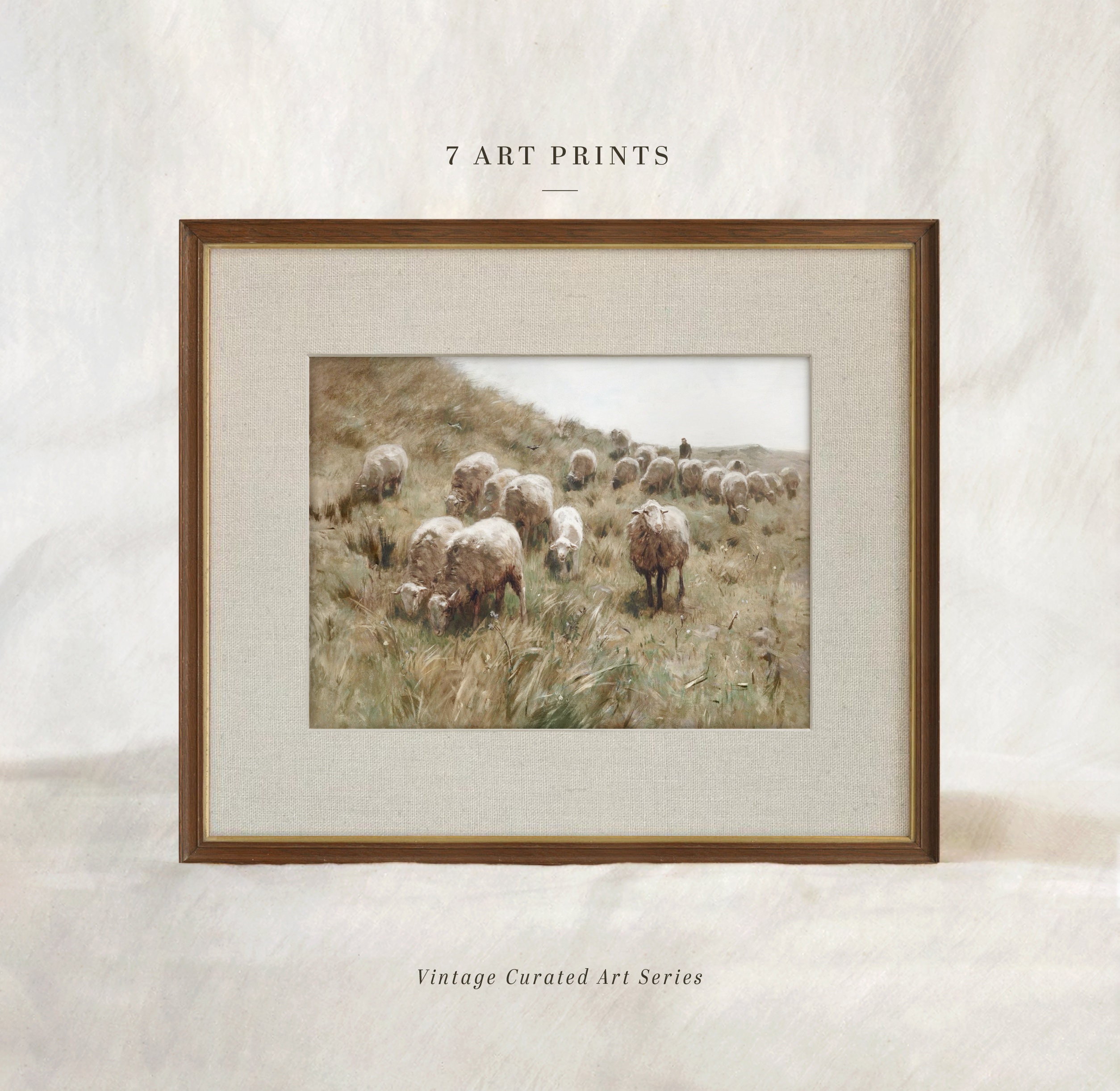 Vintage Sheep Landscape Print: Farmhouse Animal Painting (digital ...