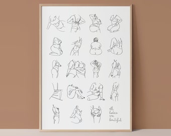 Body Positivity Print, Body Positivity Art, vrouwelijke empowerment kunst, Body Positive Art, digitale print, alle lichamen zijn mooie afdrukbare kunst