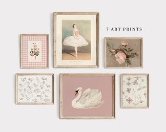 Pink Nursery Gallery Wall Art Set: Vintage Prints (Digital Download)