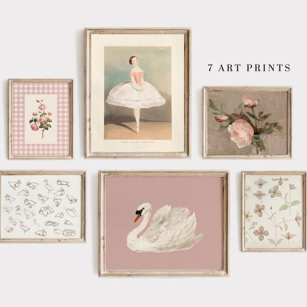 Conjunto de láminas decorativas rosas para la pared de la habitación infantil: Láminas vintage (Descarga digital)