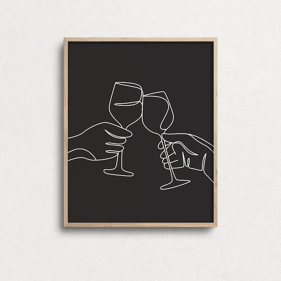 Cheers Wine Print: Minimalist Bar Cart Art (Digital Download)