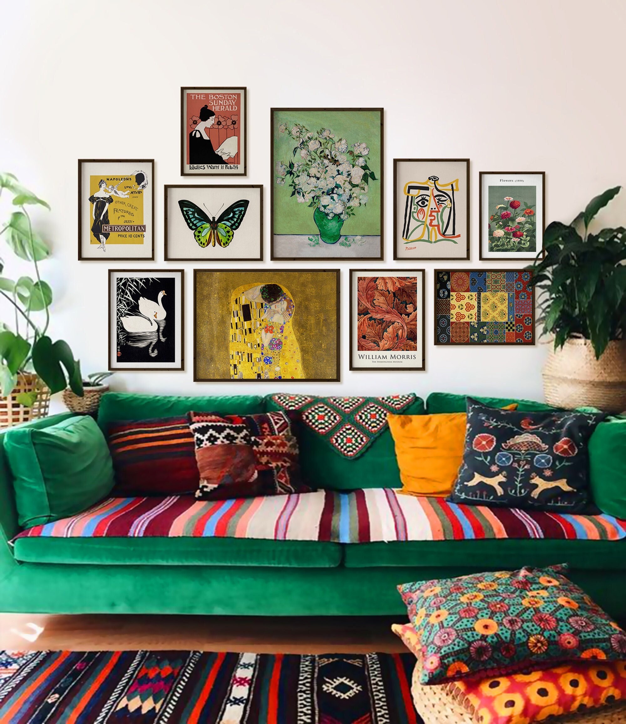 Eclectic Gallery Wall Art Print Set: Klimt, Van Gogh, Picasso
