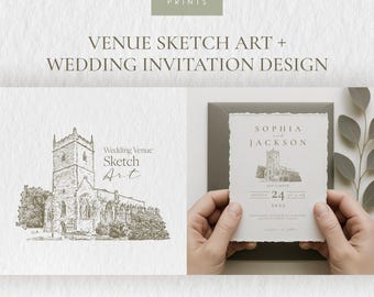 Custom Venue Sketch&Wedding Invitation, Digital Download