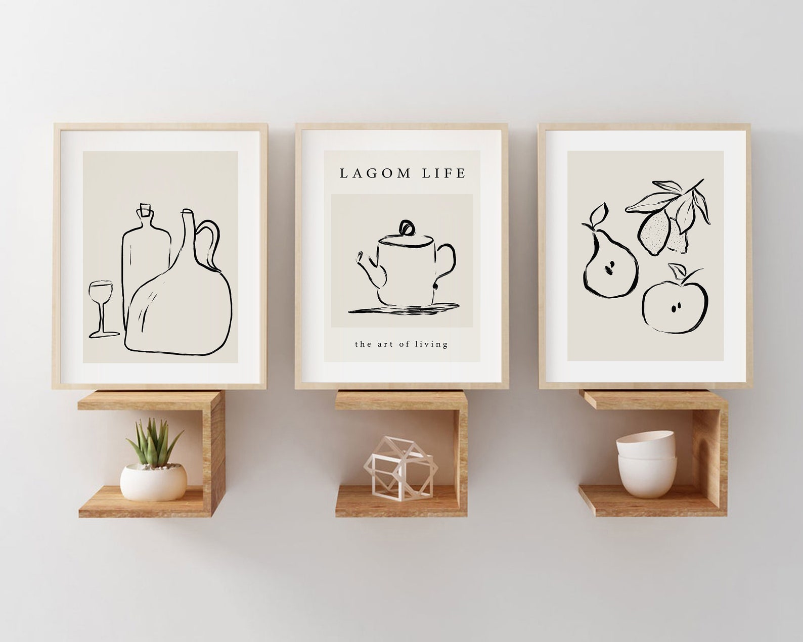 abstract kitchen art prints: modern line drawing set... Abstract Kitchen Art Prints: Modern Line Drawing Set (digital Download ...