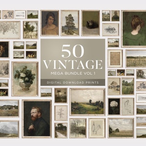 Vintage Galerie Wand Set von 50, MEGA Bundle Set, Vintage Wandkunst Set, druckbare Poster Set, Vintage französische Land Galerie Wandkunst Set