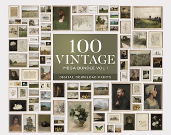 Vintage Gallery Wall Set of 100, Gallery Wall Art Set, MEGA BUNDLE Wall Print Set Eclectic, Farmhouse Home Decor, Country Wall Art Set