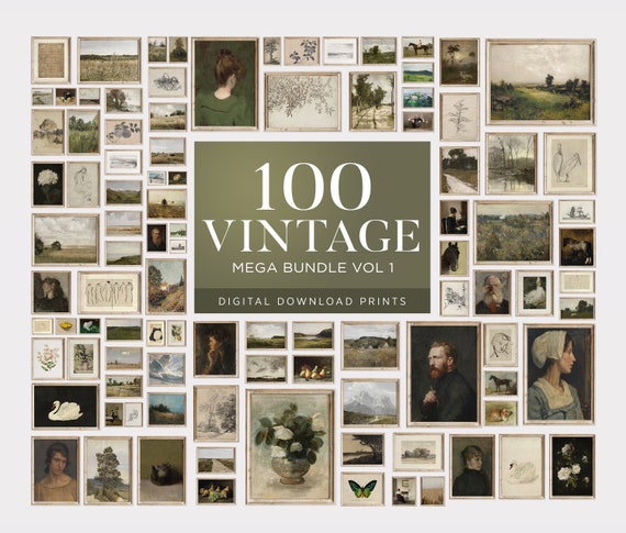 100 Vintage Art Prints: Eclectic Gallery Wall Set (Digital Download)