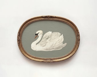 Vintage Animal Wall Art, Swan Painting, Digital Download