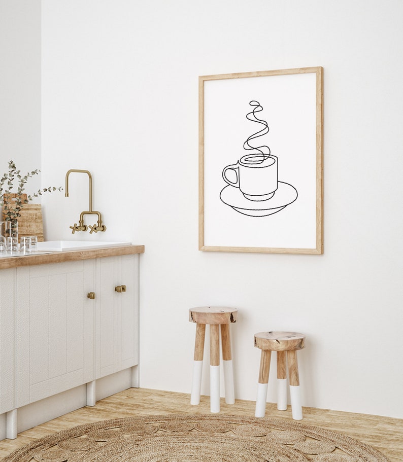 Kitchen Wall Art Set of 5 Line Drawing Kitchen Prints Etsy