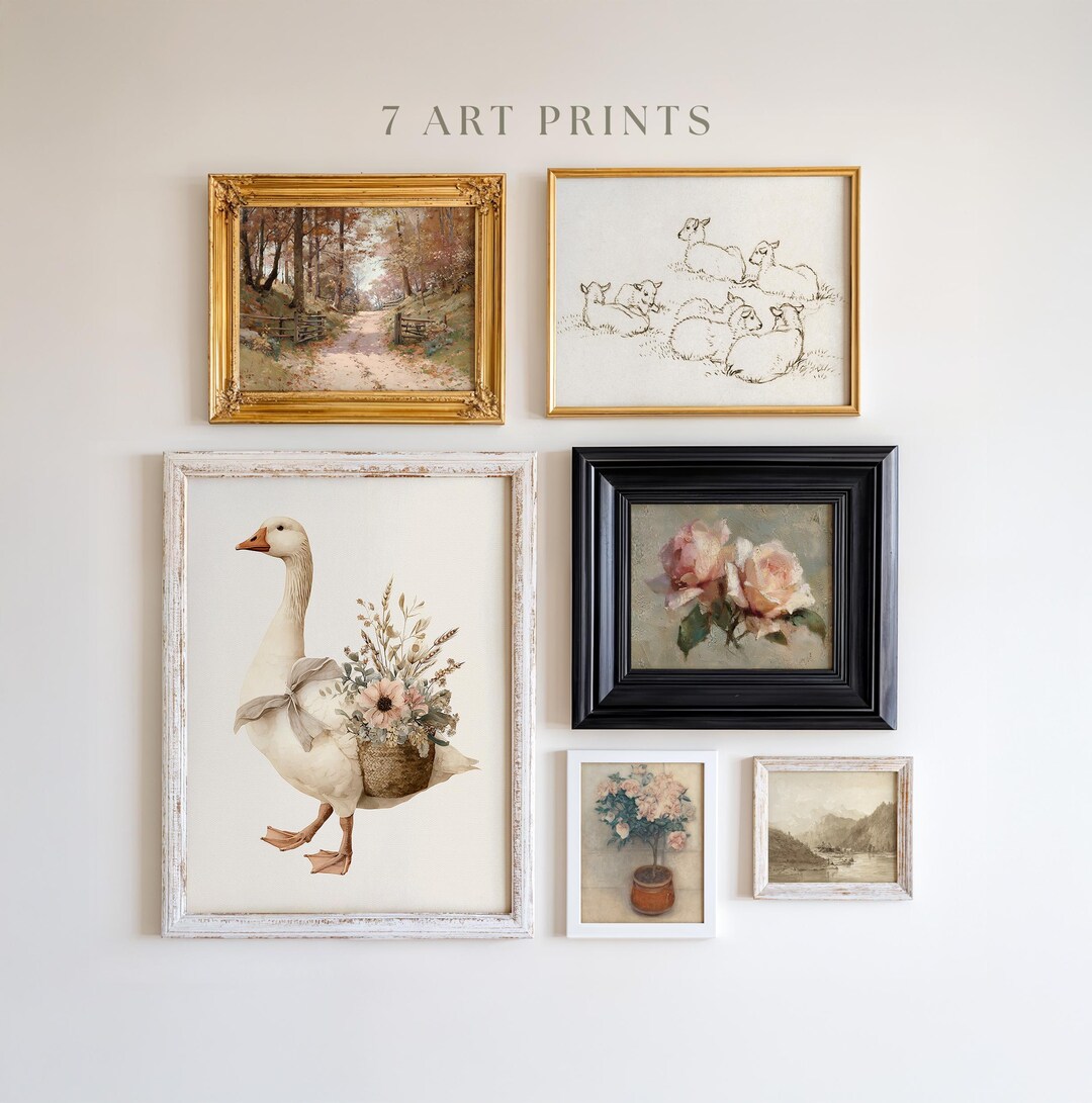 Cottagecore Wall Art Set of 6, Vintage Farmhouse Prints, Rustic Gallery ...