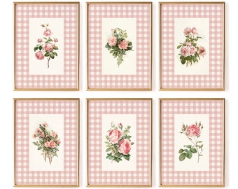 Vintage Pink Flowers Set, Girls Room Decor, Vintage Wall Art, Digital Download